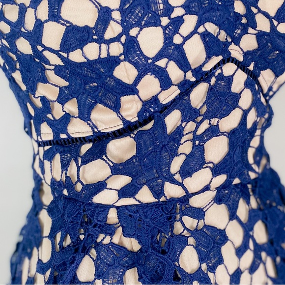 Anthropologie Lace Slip Boho Women's Dress Navy Blue Midi Built In Bra XS - Picture 4 of 13
